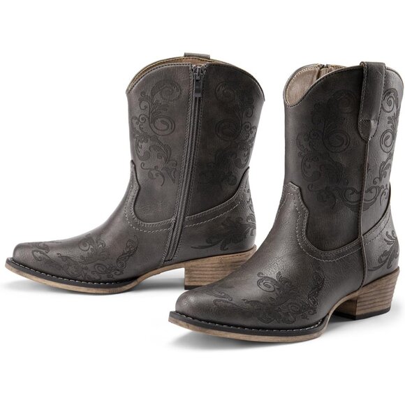 Dream Pairs Women's Grey Western Low Chunky Heels Square Toe Fall Ankle Boots - Picture 4 of 7